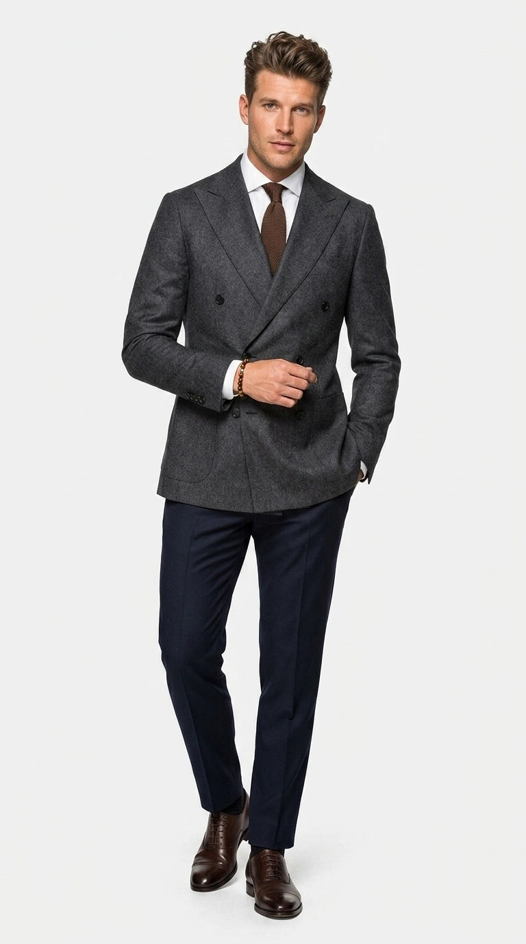 Men’s Charcoal Double Breasted Blazer, Formal Wedding Business Casual Sport Coat Jacket Wool Fabric - 36 Short