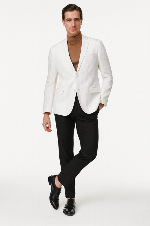 Mens White Linen Blazer Classic Two-Button Lightweight Sport Coat