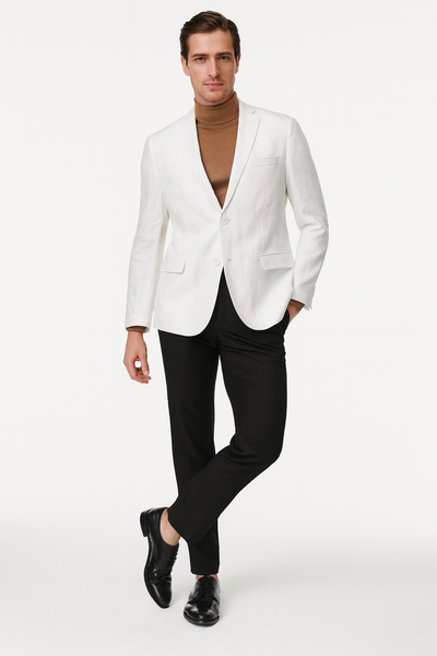 Mens White Linen Blazer Classic Two-Button Lightweight Sport Coat