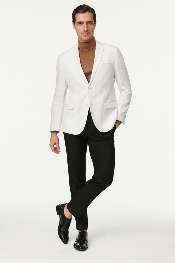 Mens White Linen Blazer Classic Two-Button Lightweight Sport Coat
