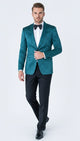 Mens Teal Blue Paisley Tuxedo Jacket – Elegant Shawl Lapel Dinner Blazer for Weddings, Prom and Formal Events - Greenish Blue