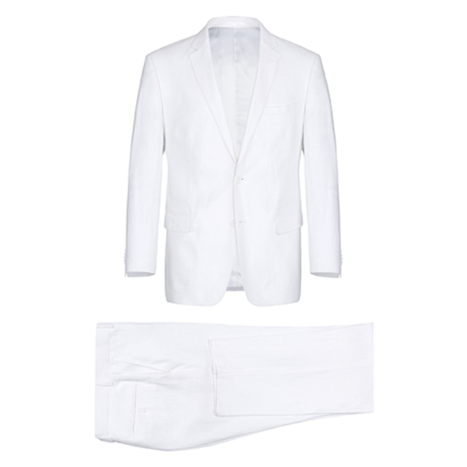 601-20 Men's Notch Lapels White Solid Linen Suits - 38Lx32W