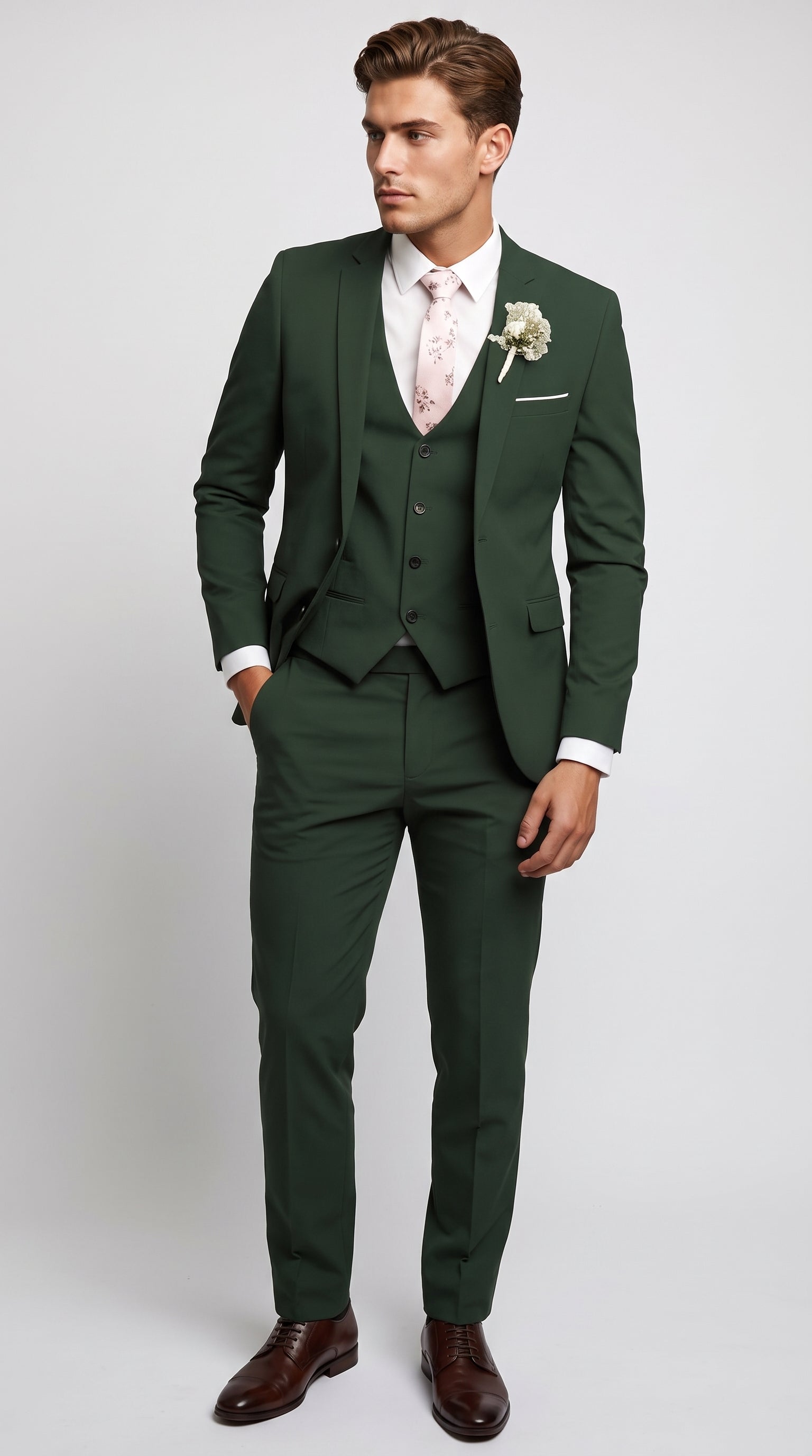 Men’s Forest Green 3 Piece Wedding Suit, Formal Groom Groomsmen Dress Suit Set - 34 Short or Extra Small