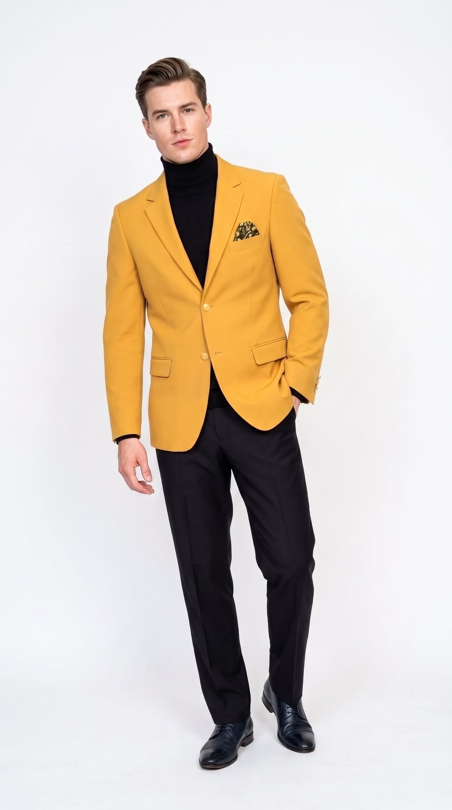Men’s Mustard Gold Blazer, Fashion Sport Coat Wedding Party Church Dress Jacket - 36 Short