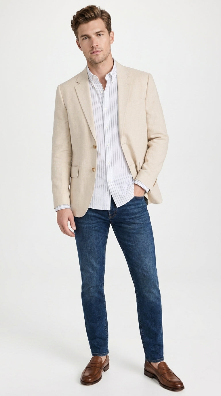 Men’s Light Tan Sport Coat – Classic Two-Button Casual Blazer for Business, Weddings & Smart Casual Wear Modern Fit Linen Fabric - 36 Short