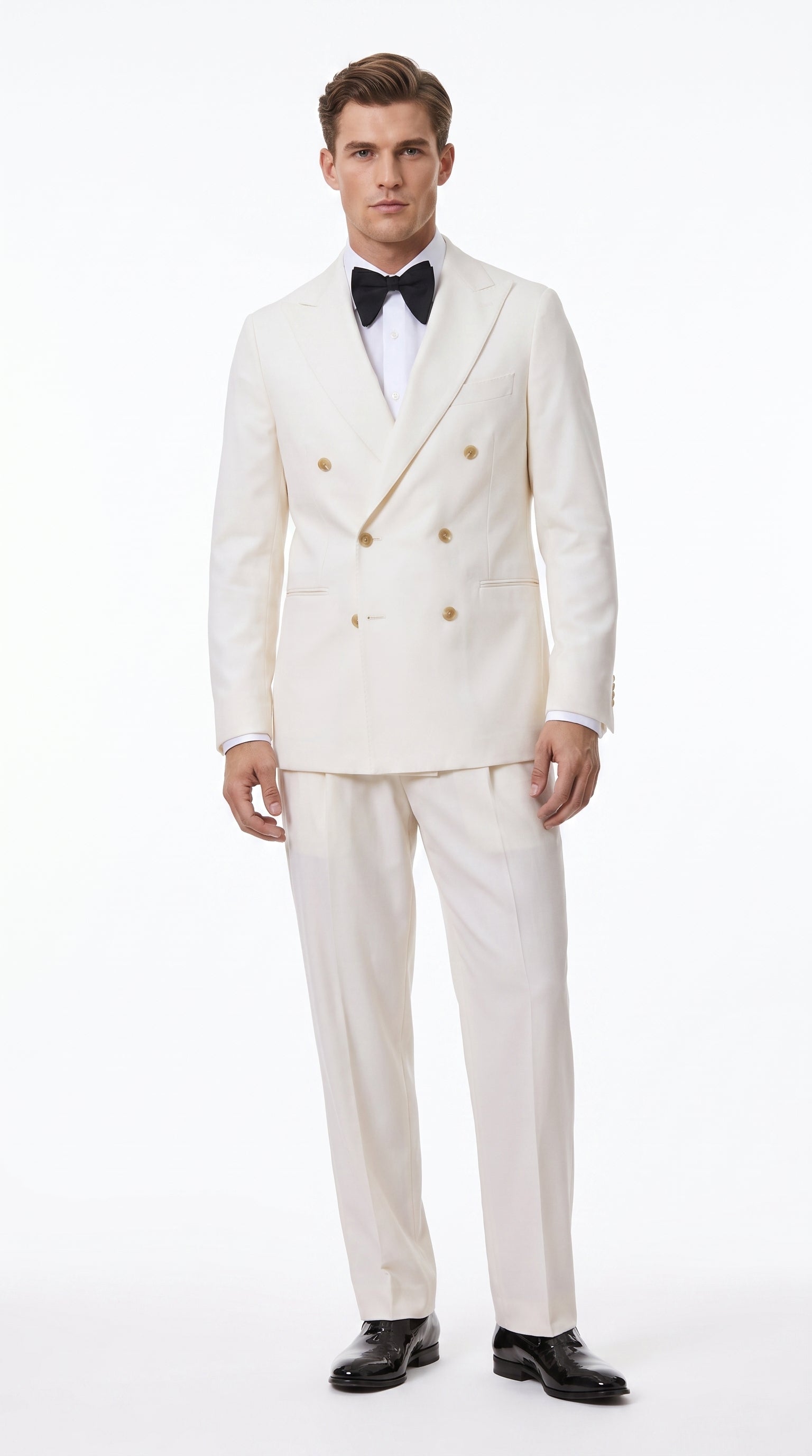 Men’s Ivory Double-Breasted Tuxedo – Gold Button Wedding, Prom and Formal Suit - 34 Short or Extra Small