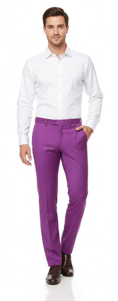 Mens Slim Fit Light Purple Dress Pants Modern Formal Trousers for Business, Weddings and Parties