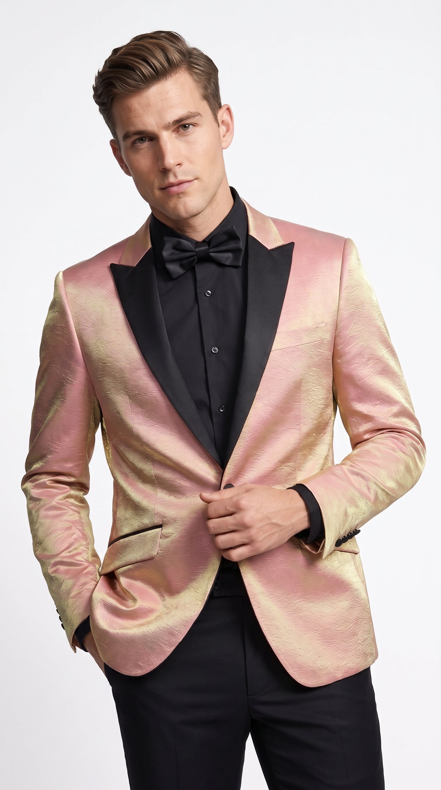 Men’s Rose Gold Tuxedo Jacket – Black Peak Lapel Wedding, Prom and Formal Dinner Blazer