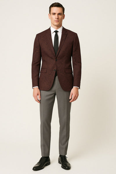 Mens Burgundy and Black Paisley Tuxedo Blazer Slim Fit Formal Dinner Jacket