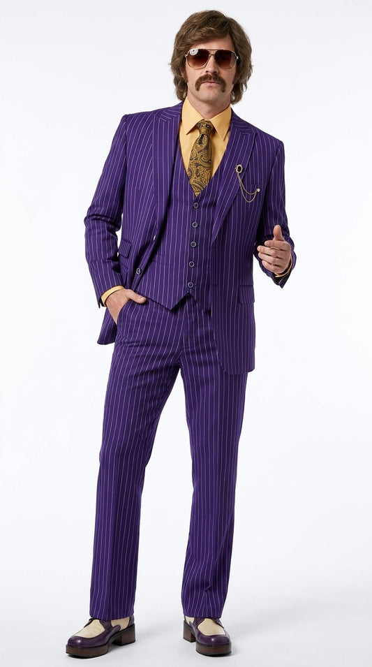 Men’s Purple Pinstripe 3-Piece Suit – 1970s Disco, Pimp, Retro Rockabilly and Party Suit