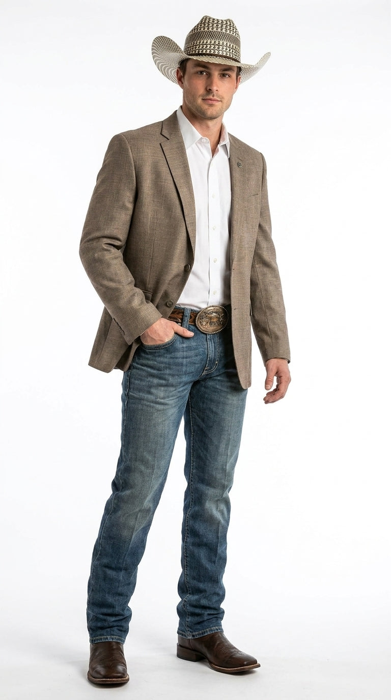 Men’s Dark Tan Taupe Light Brown Western Cowboy Blazer – Classic Country Style Jacket for Wedding, Casual Country Jacket Textured - 36 Short