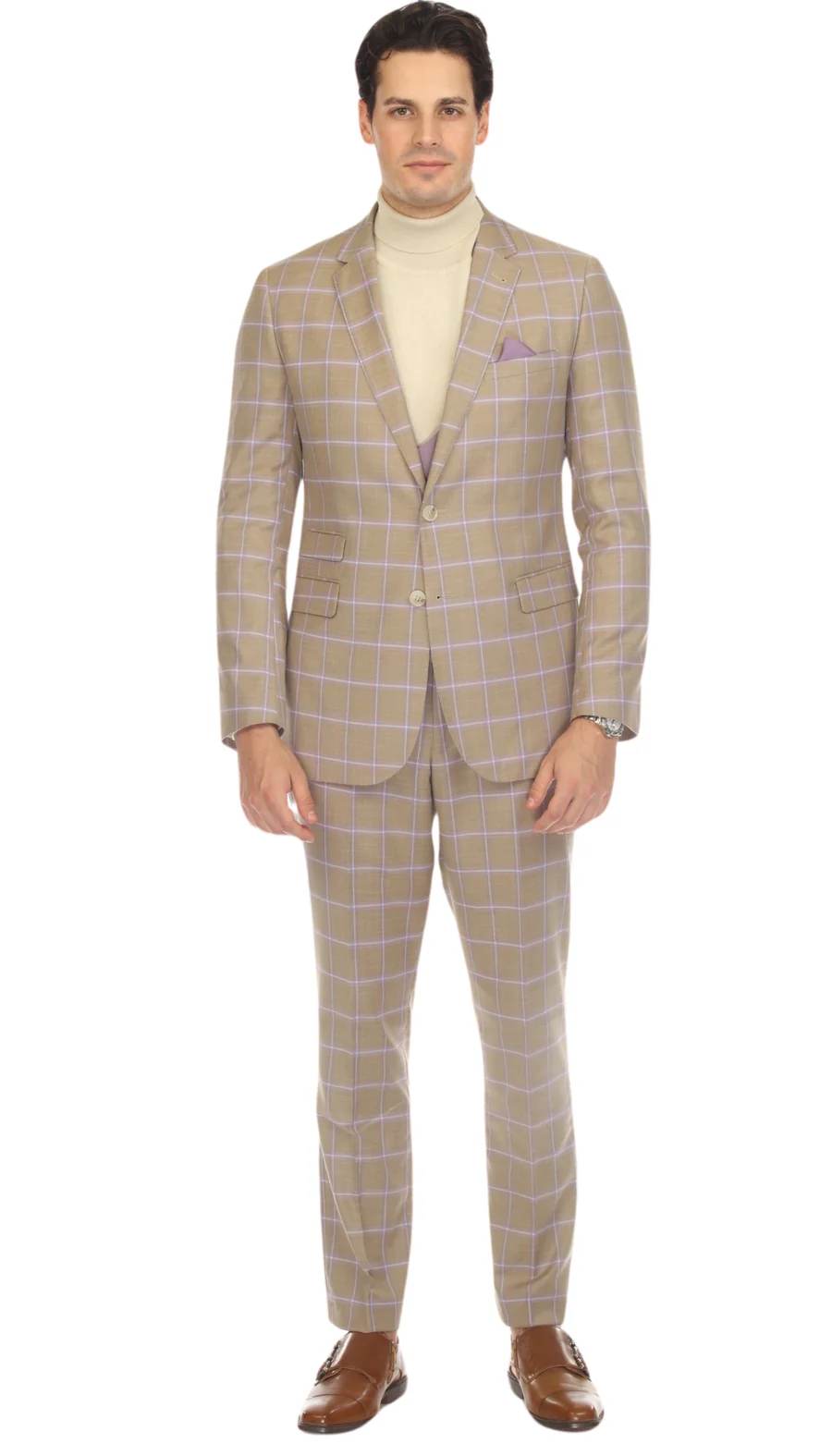 Modern Slim Fit Mens Suit – 2 Button Notch Lapel with U-Shaped Double Breasted Vest - 34 Short or Extra Small