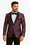 Mens Purple and White Paisley Floral Brocade Tuxedo Jacket - Suit with Satin Lapel Wtih Black Pants