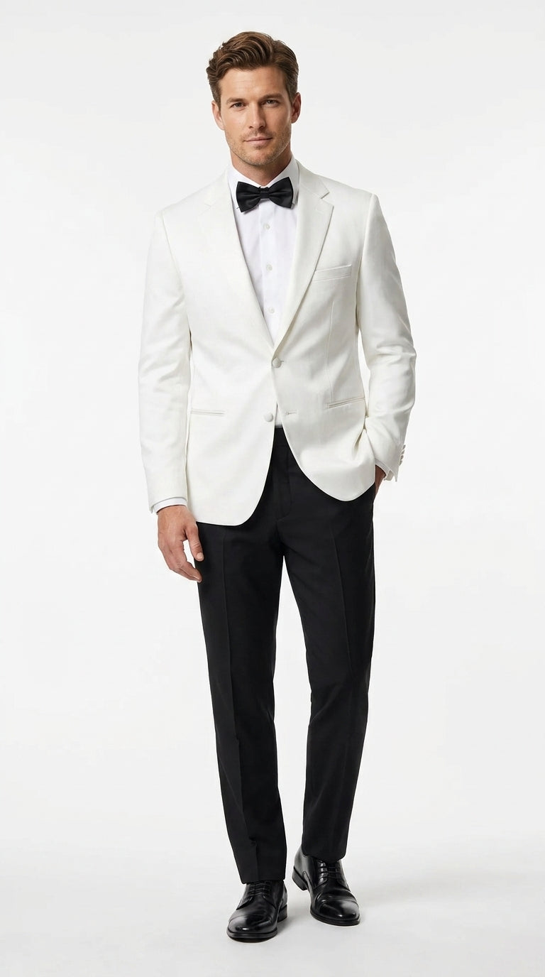 Men’s White Tuxedo Jacket – Two-Button Formal Dinner Blazer for Weddings, Prom and Events