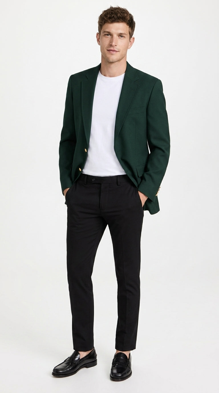 Men’s Hunter Green Blazer with Black Pants –, Church, Business and Formal Outfit dark green color - 36 Short