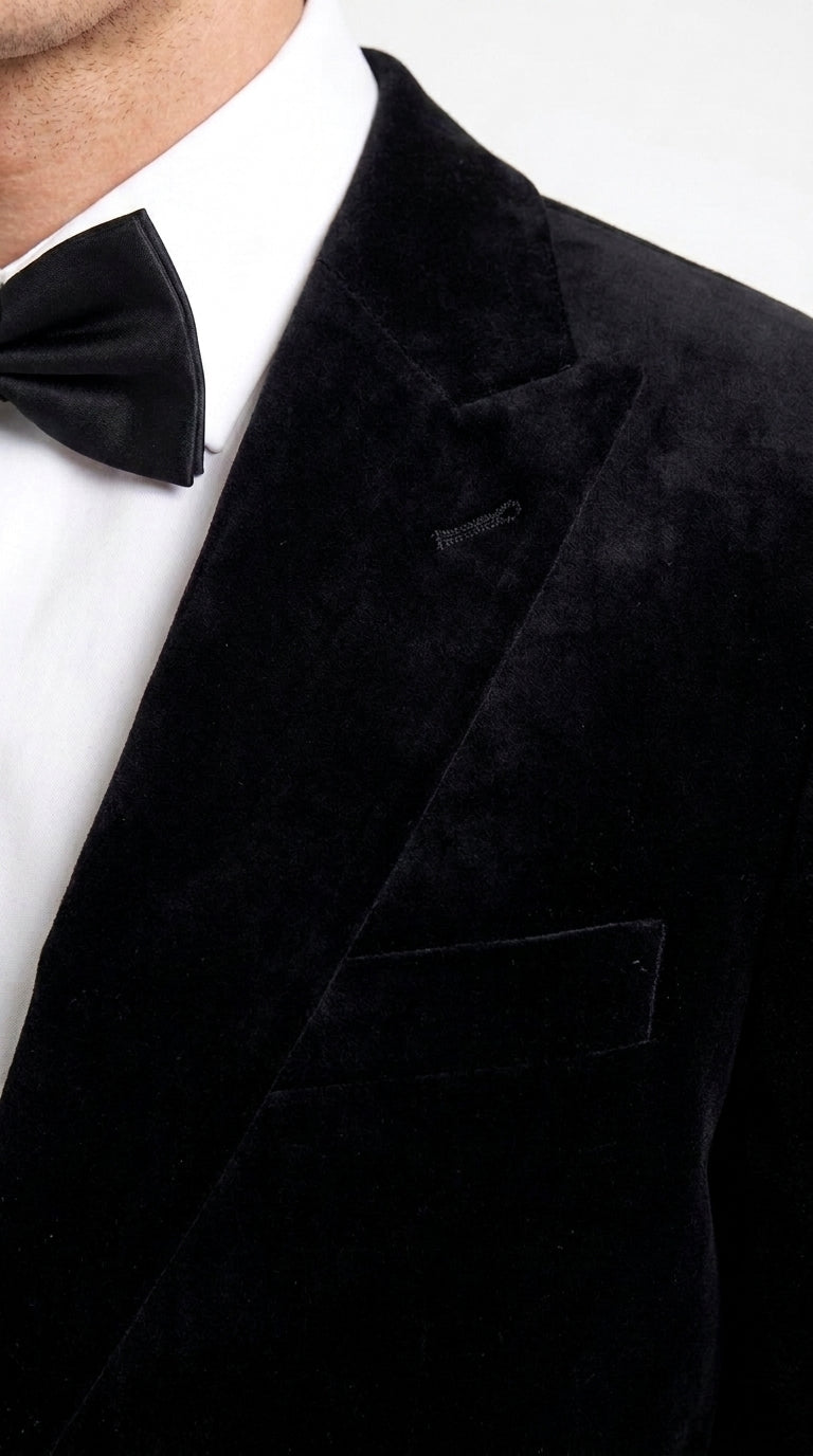 Men’s Black Velvet 2-Piece Suit – Notch Lapel Wedding, Prom and Formal Evening Suit - 34 Short or Extra Small