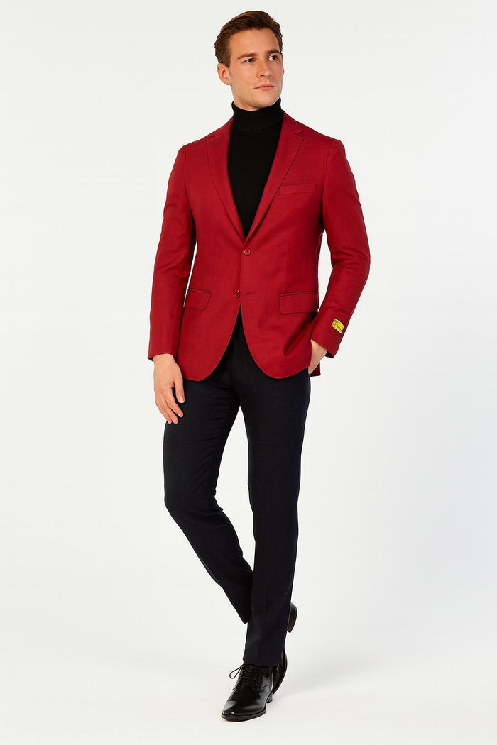 Mes Burgundy Red - Wine  Two-Button Sport Coat Stylish Blazer for Business, Parties