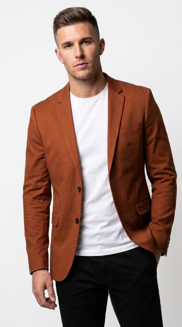 Men’s Dark Burnt Orange 2-Button Blazer – Modern Sport Coat for Wedding, Business and Casual Wear - 36 Short