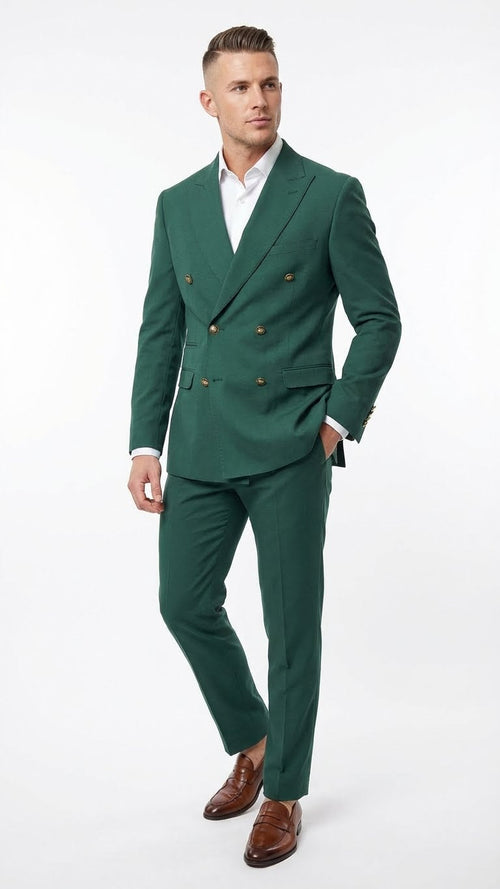 Vitali Brand Mens Emerald Green Double Breasted Suit Modern Fit Side Vented