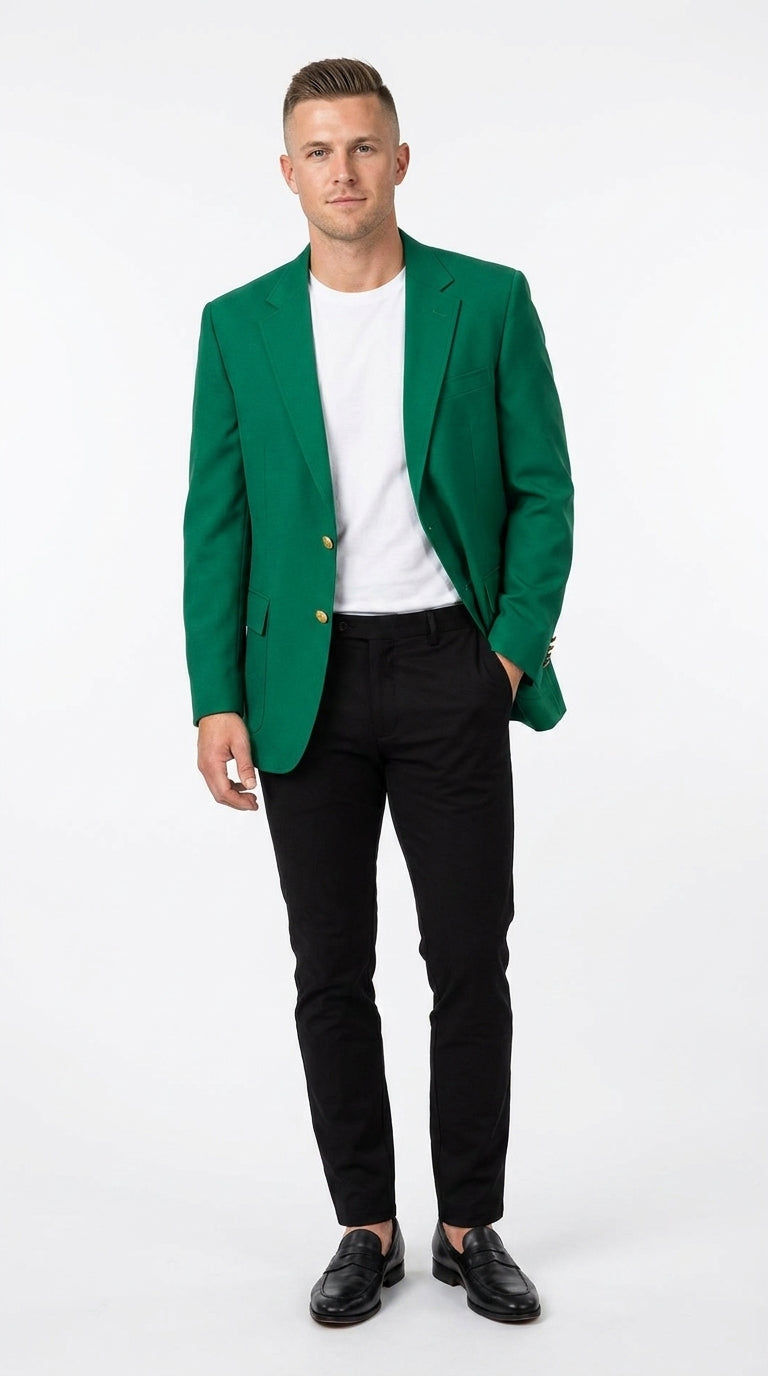 Men’s Kelly Green Blazer with Black Pants – Church, Business and Formal - 36 Short