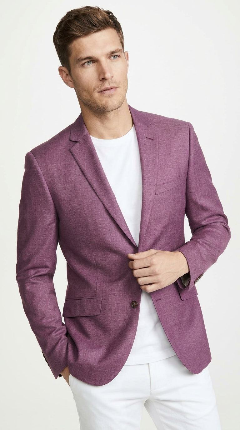 Men’s Berry Mauve Blazer – Classic 2-Button Wedding, Business and Smart-Casual Sport Coat in light purple lavender color - 36 Short