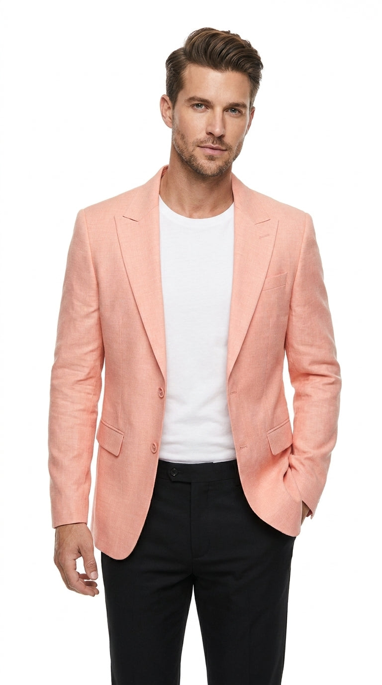 Men’s Peach Blazer – Modern Fit Wedding, Summer, Business Casual & Smart Casual Sport Coat - 36 Short