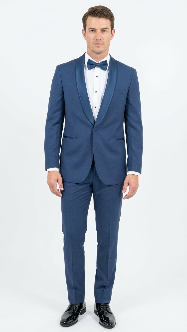 Men’s Indigo Sapphire Royal Blue Tuxedo Suit Set, Classic Formal Wedding Prom Dinner Jacket Tux Light Blue Cobalt Color - 34 Short or Extra Small