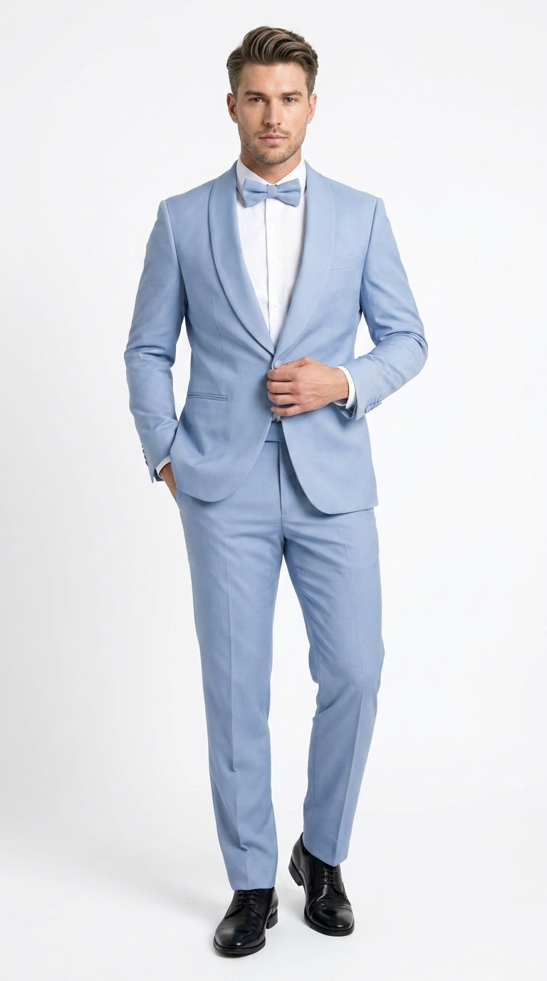 Men’s Powder Blue 2 Piece Tuxedo Suit – Light Blue Wedding Prom Tux with Matching Pants Light Baby Blue - 34 Short or Extra Small