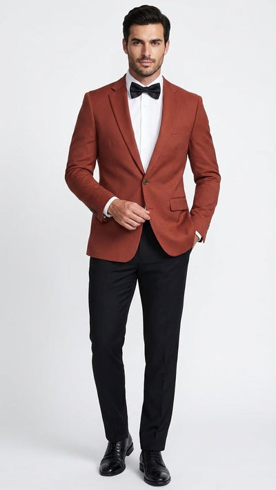 Mens Brick Copper Rust Color  Blazer Slim Fit Formal and Party Wear Jacket in Burnt Orange Sport Coat