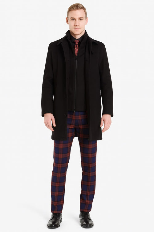 Mens Black Wool Overcoat Classic Single-Breasted Winter Coat for Business and Formal Wear