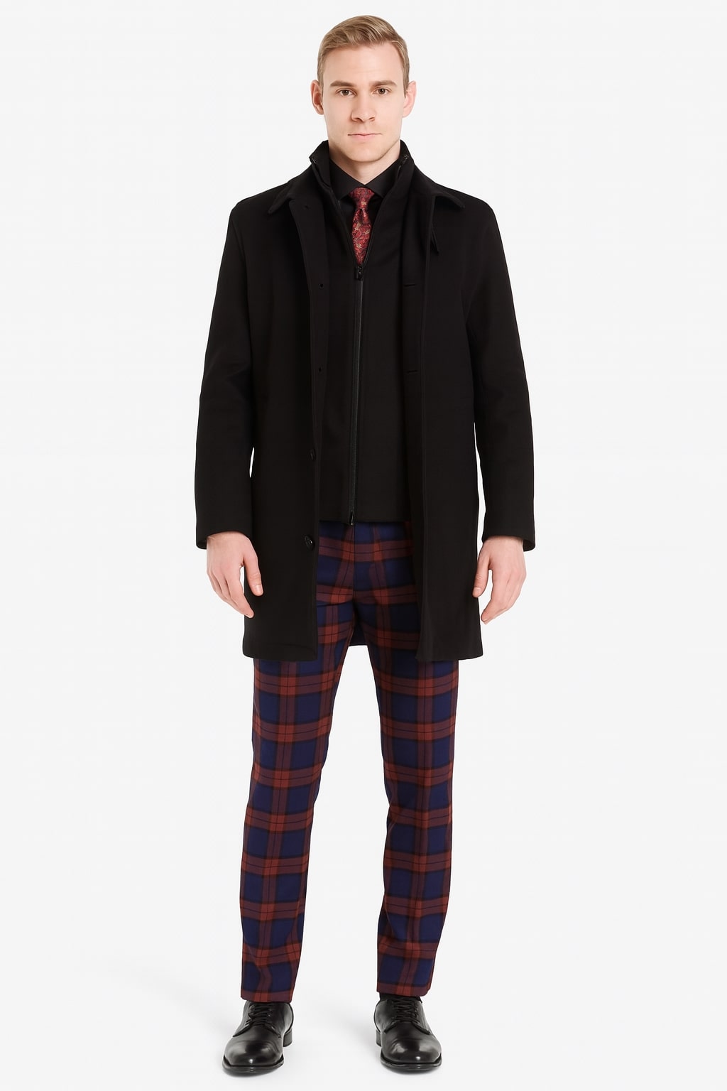 Mens Black Wool Overcoat – Classic Single-Breasted Winter Coat for Business and Formal Wear - S