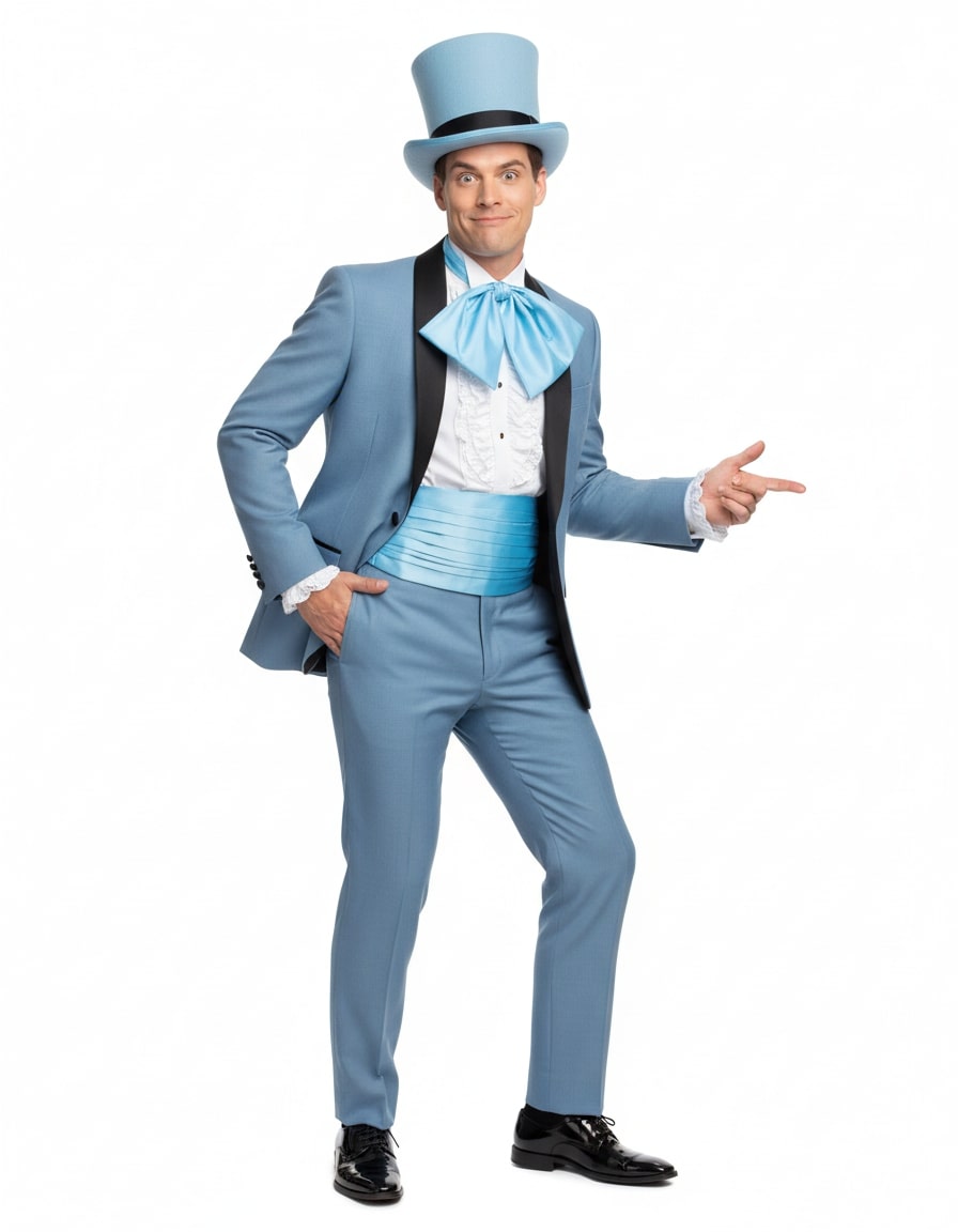 Dumb and Dumber Light Blue Tuxedo Costume for Men with Matching Top Hat – Classic 90s Party and Halloween Suit - 34 Short or Extra Small