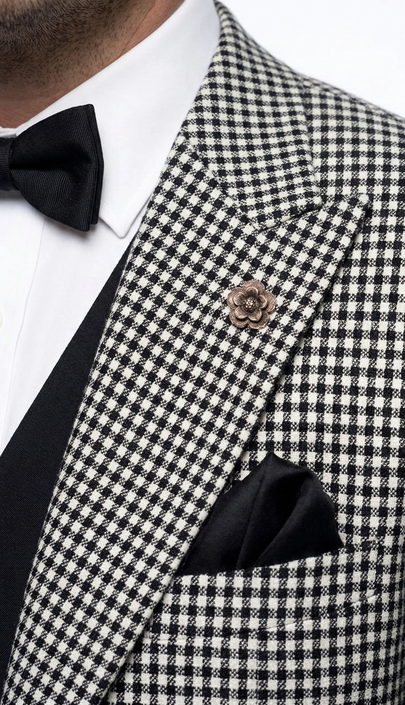 Men’s Black and White Houndstooth Gatsby Inspired Suit – Vintage Style Formal Suit for Wedding, Prom and Classic Events Blazer + Black vest + Black Pants - 34 Short or Extra Small