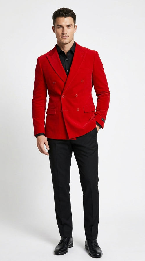 Men’s Red Double Breasted Blazer – Peak Lapel Wedding, Prom & Party Sport Coat