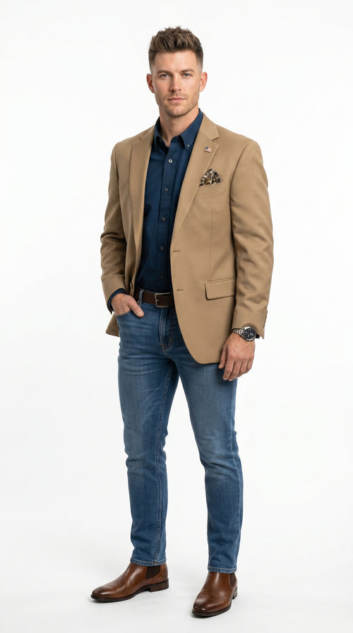 Mens Khaki Camel Bronze Taupe Blazer, Classic Business Casual Wedding Sport Coat Jacket in Tan Color