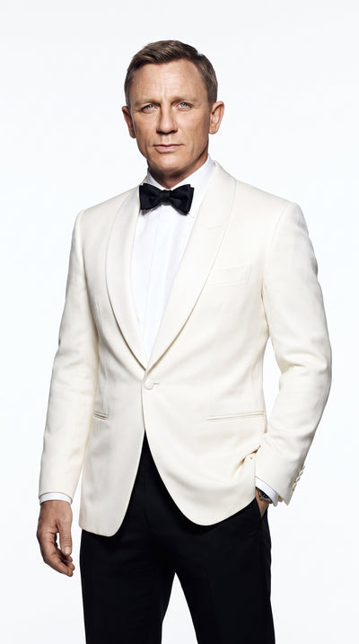 Men’s James Bond Style Ivory Dinner Jacket, White Tuxedo Blazer for Wedding, Prom and Black Tie Events