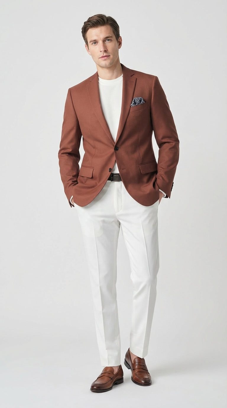 Mens Rustic Brown Light Burnt Orange Copper Blazer – Classic Fit Single Breasted Formal Casual Dress Jacket - 36 Short