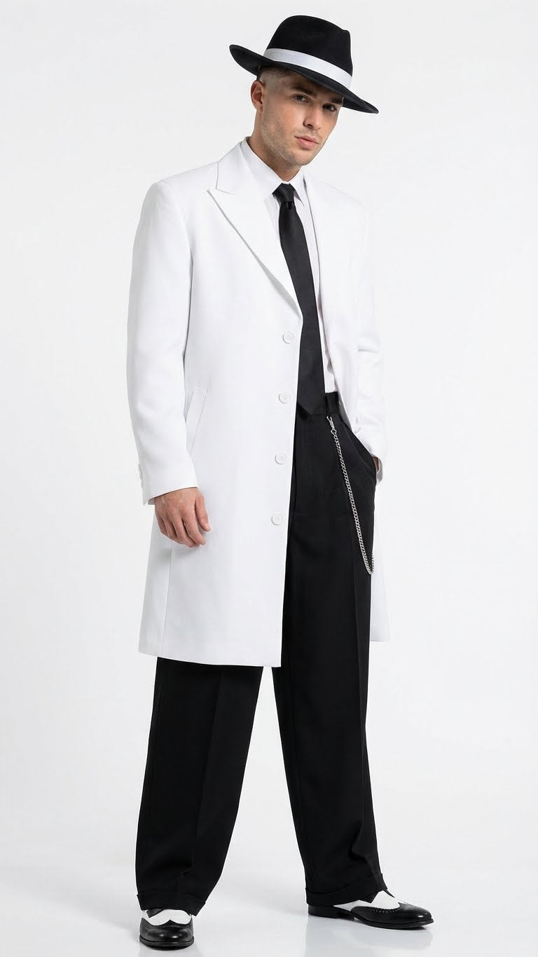 Men’s White Zoot Suit Gangster Style Outfit –  White Jacket + Vest + Pants + Shirt & Tie  Combo Package - 34 Short or Extra Small