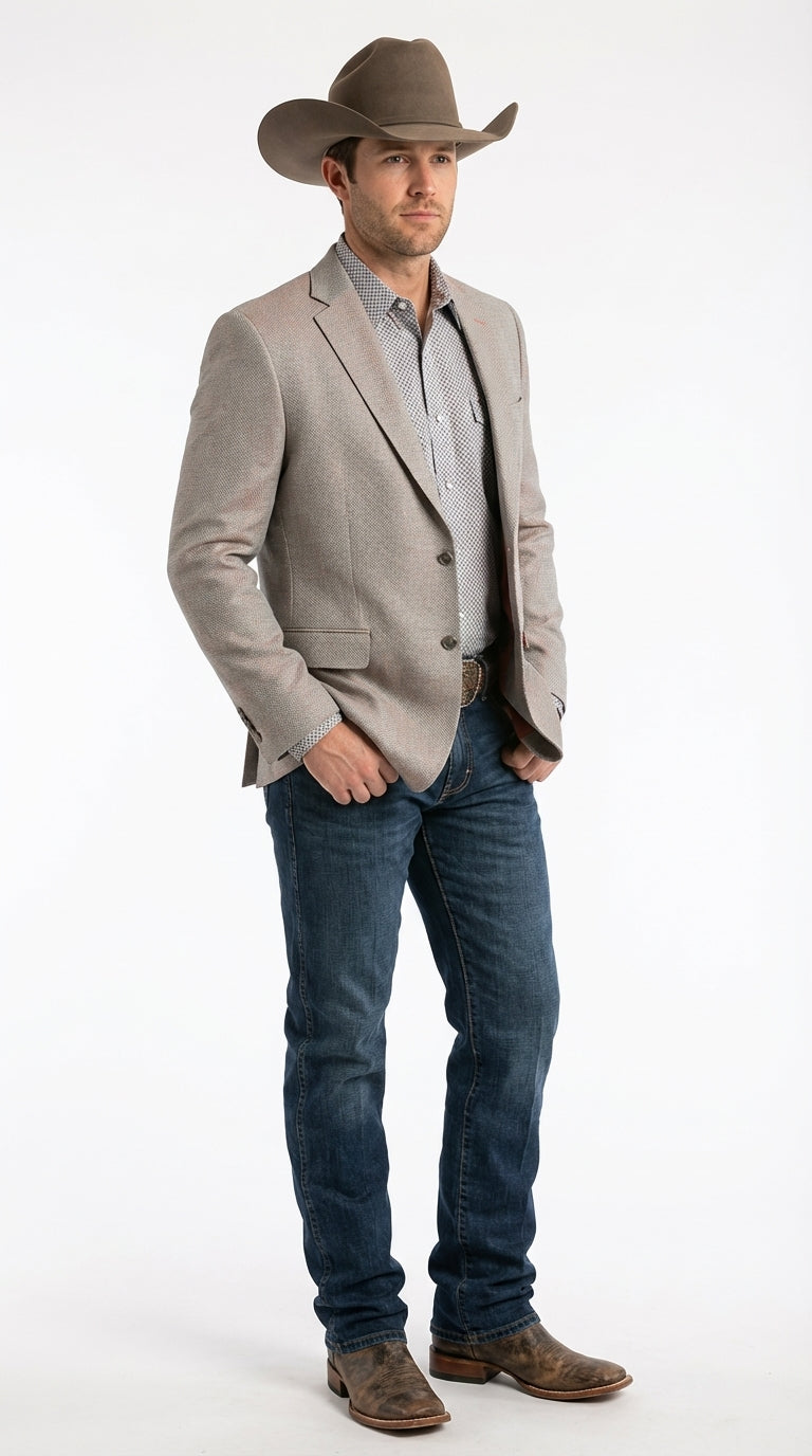 Mens Textured  Light Grey Western Blazer – Cowboy Style Casual Sport Coat for Men Classic Western Jacket - 36 Short