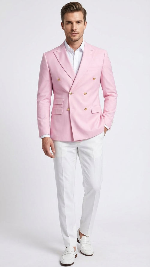 Mens Light Pink Double Breasted Blazer Sport Jacket Coat