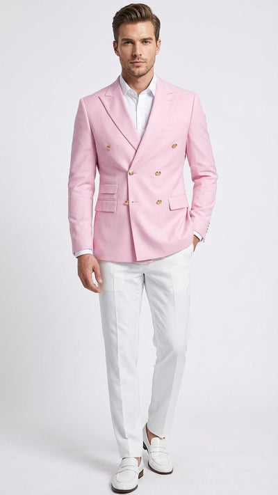 Mens Light Pink Double Breasted Blazer Sport Jacket Coat