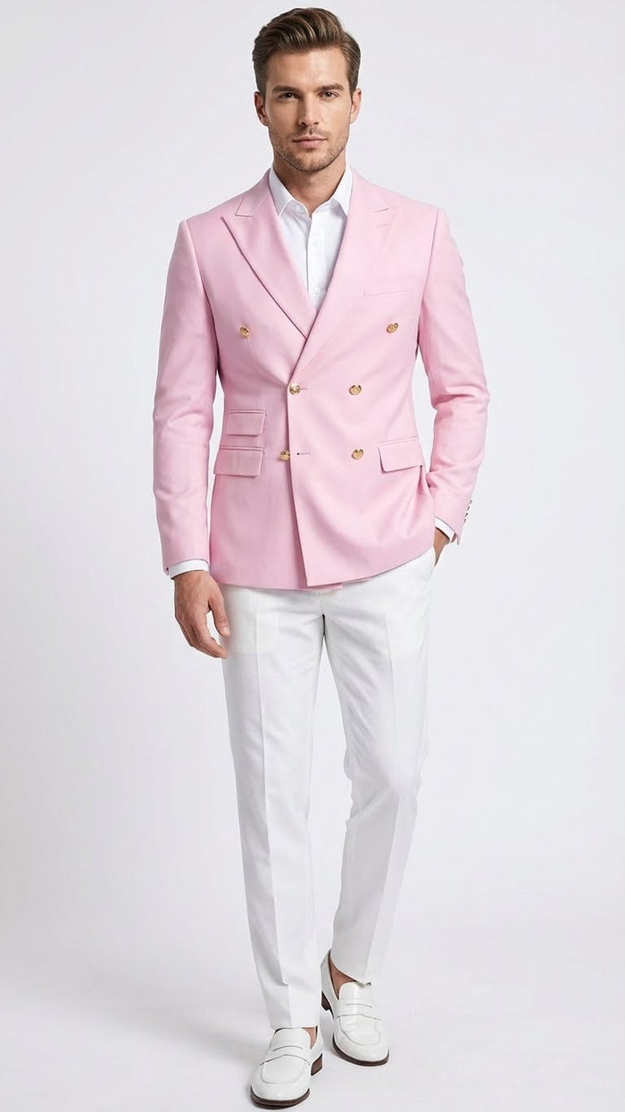 Mens Light Pink Double Breasted Blazer Sport Jacket Coat