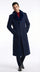 Men’s Dark Navy Blue Long Overcoat with Faux Fur Collar, Classic Winter Dress Coat for Formal