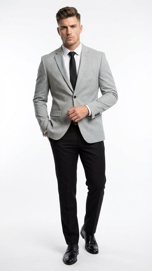 black dress pants with grey suit jacket Mens Light Slim Fit Blazer Sport Coat | Premium Formal and Smart Casual Outfit Size:56 Short gowns for black tie wedding Day to Night Outfit this outfit delivers a