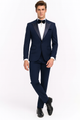 Men’s Navy Blue Tuxedo with Satin Peak Lapel With Matching Color Lapel Sateen – Formal 2 Piece Suits