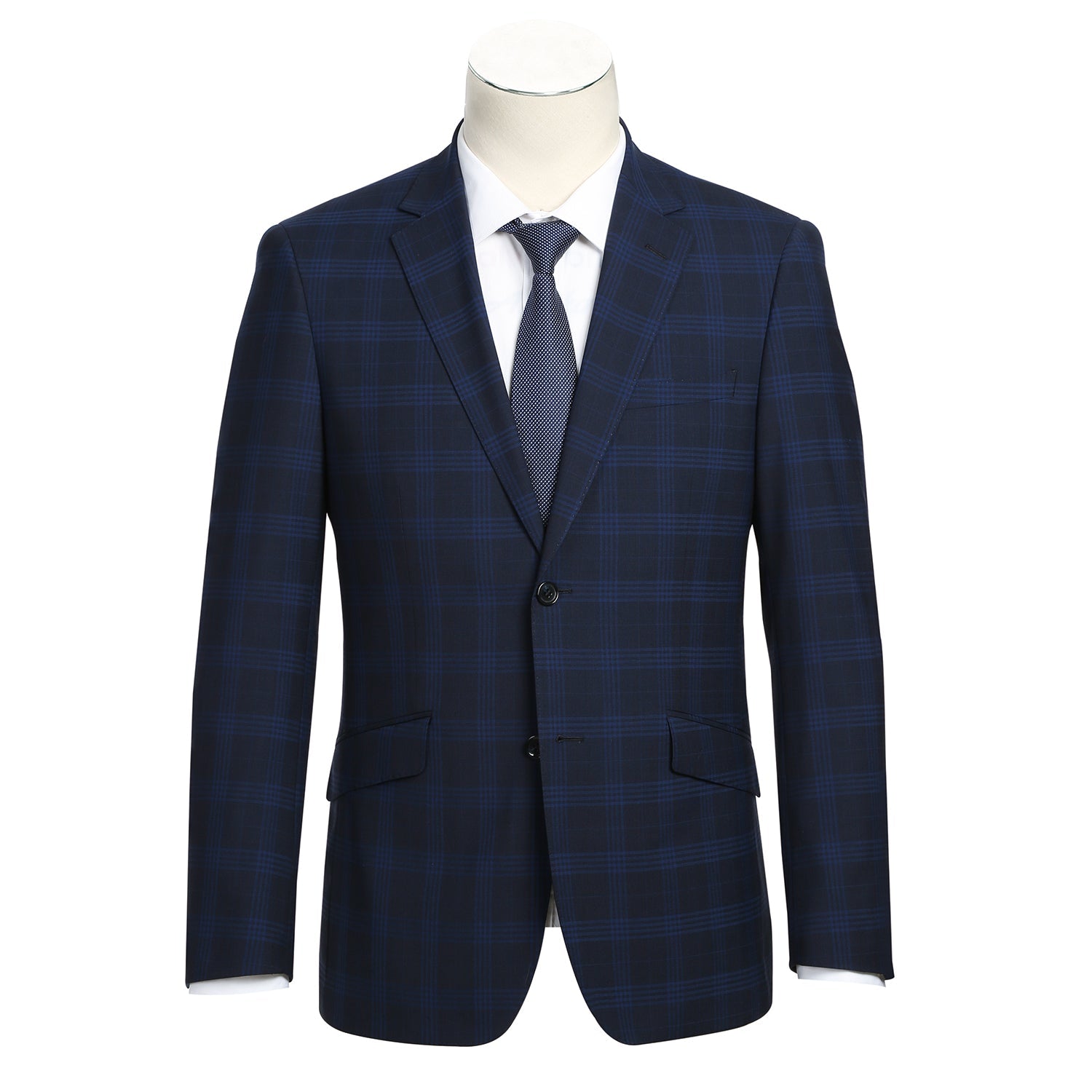 564-3 Men's Slim Fit Wool Blend Stretch Checked Suit - 38Lx32W
