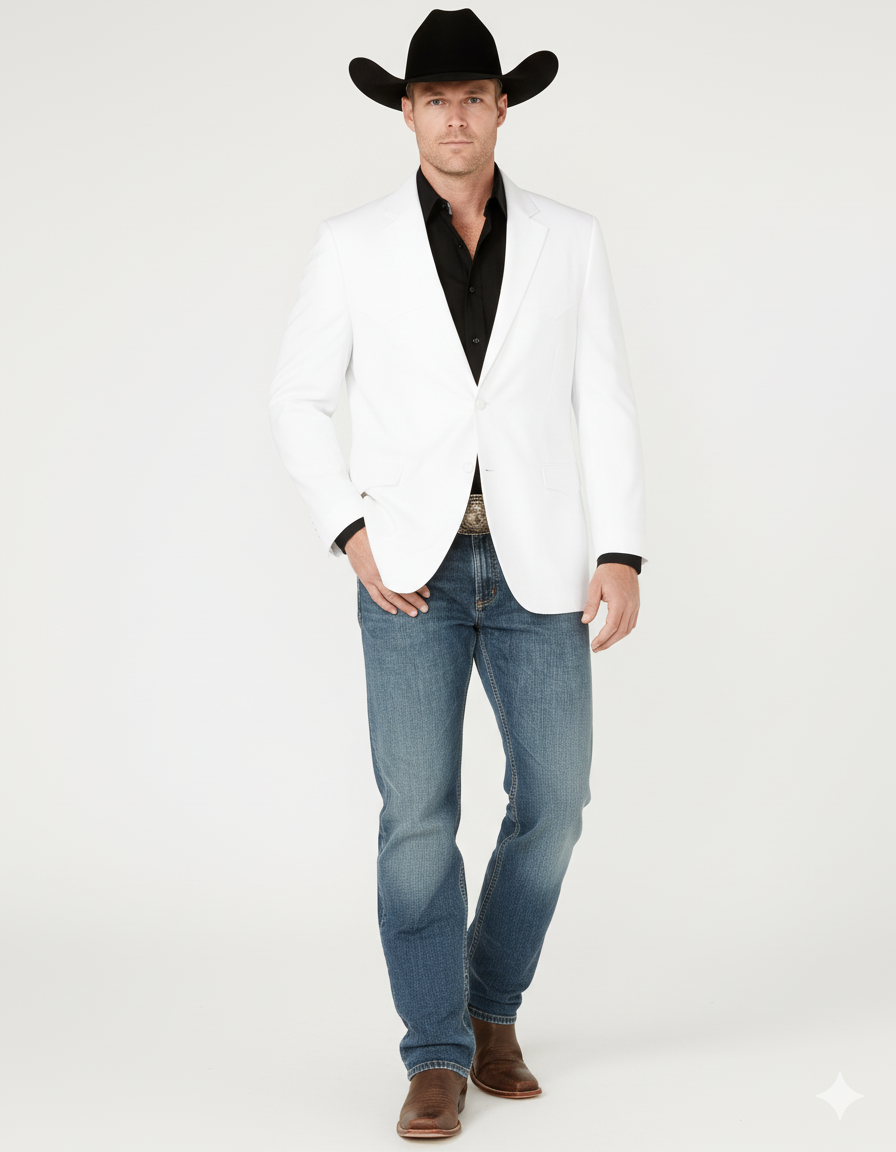 Mens White Western Blazer – Classic Cowboy Style Sport Coat for Formal - Cowboy Jacket - 36 Short