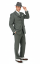 Men’s 1920s Gray Zoot Suit  – 4 Buttons  Gangster Wide Lapel Long Jacket 3-Piece Suit in Grey Color Classic Fit Pleated Pants