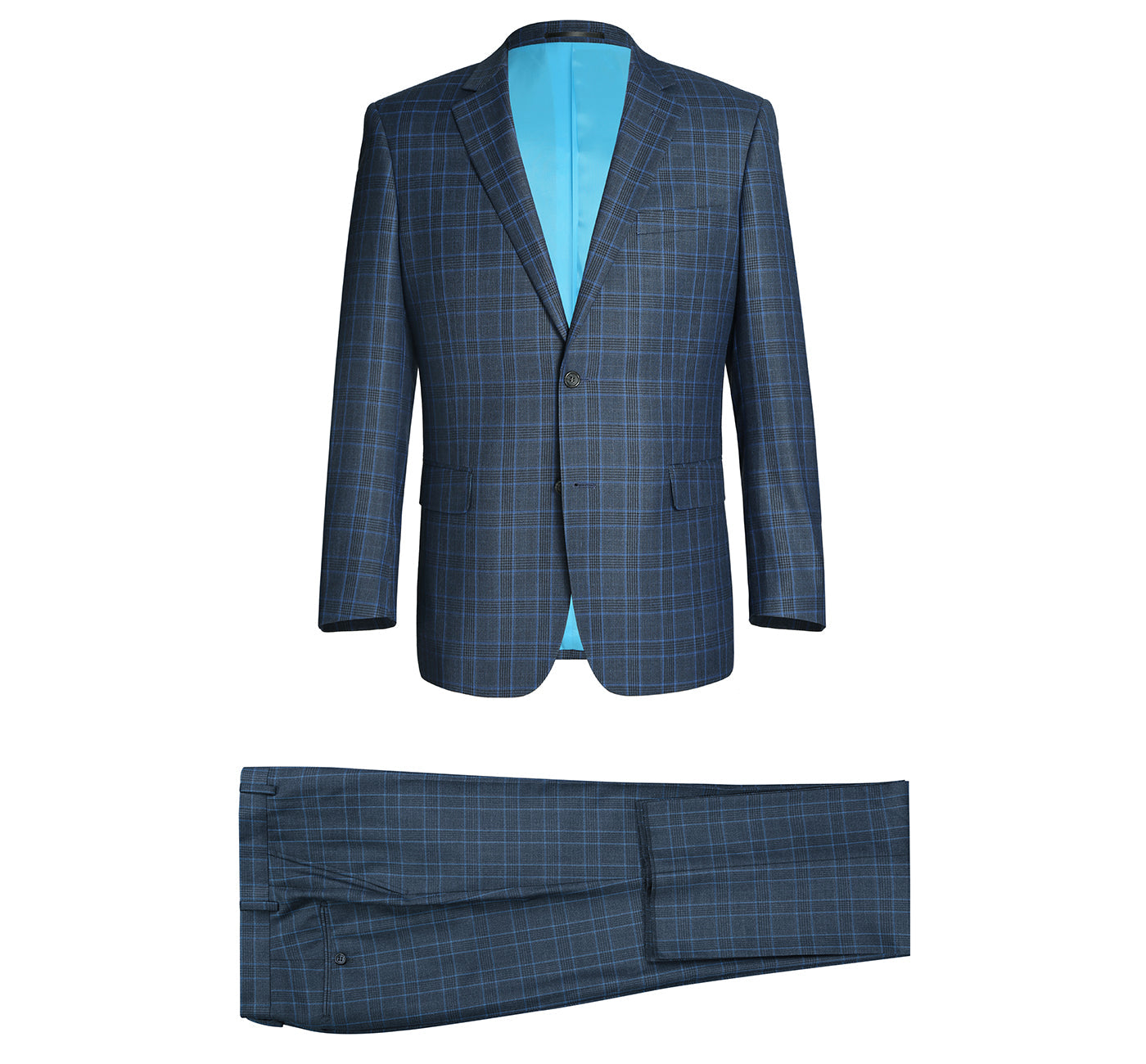 293-6 Men's Two Piece Classic Fit Windowpane Check Dress Suit - 36Sx30W