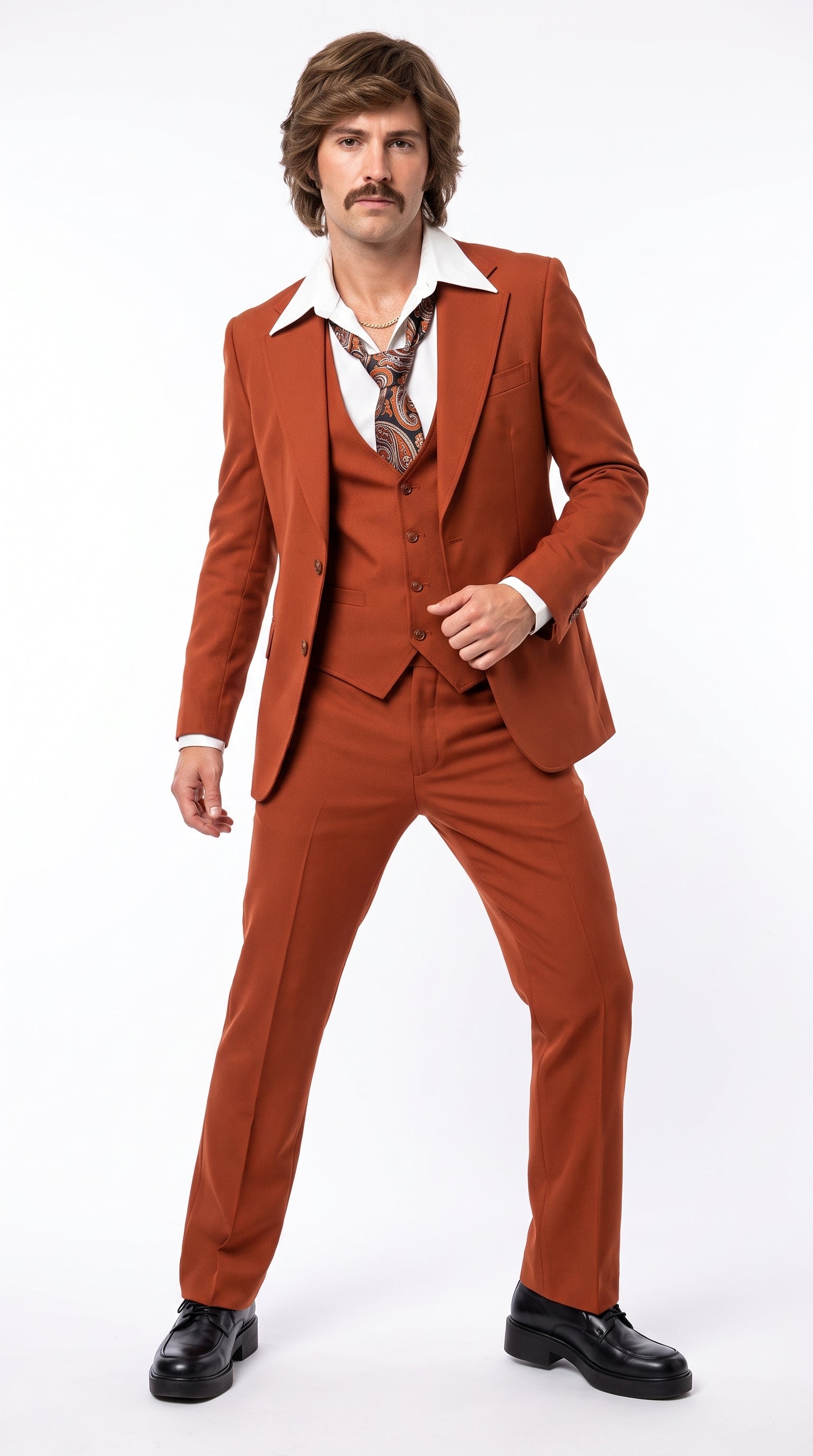 Men’s Burnt Orange 3-Piece Suit – 1970s Disco, Retro Rockabilly, Prom and Party Suit - 34 Short or Extra Small
